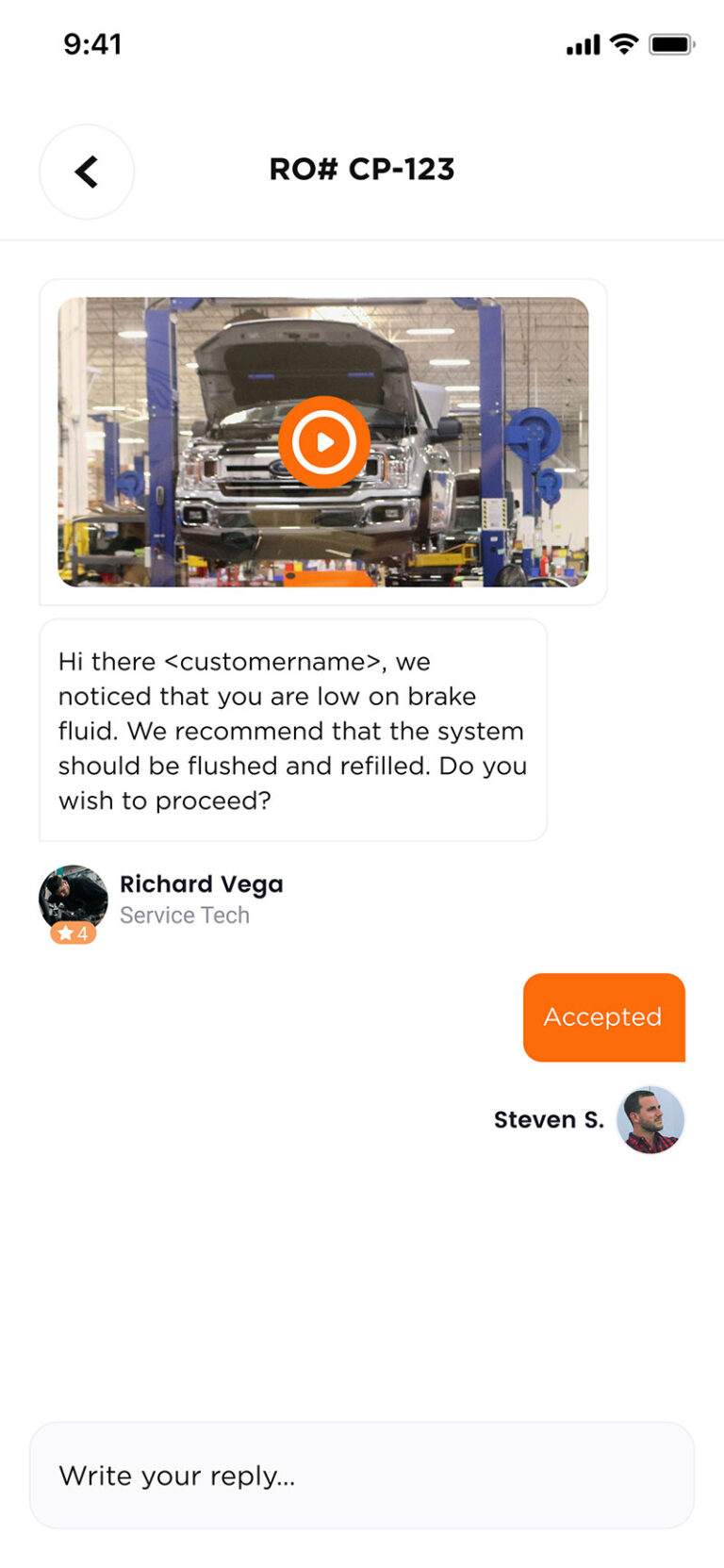 Repair order chat between customer and technician